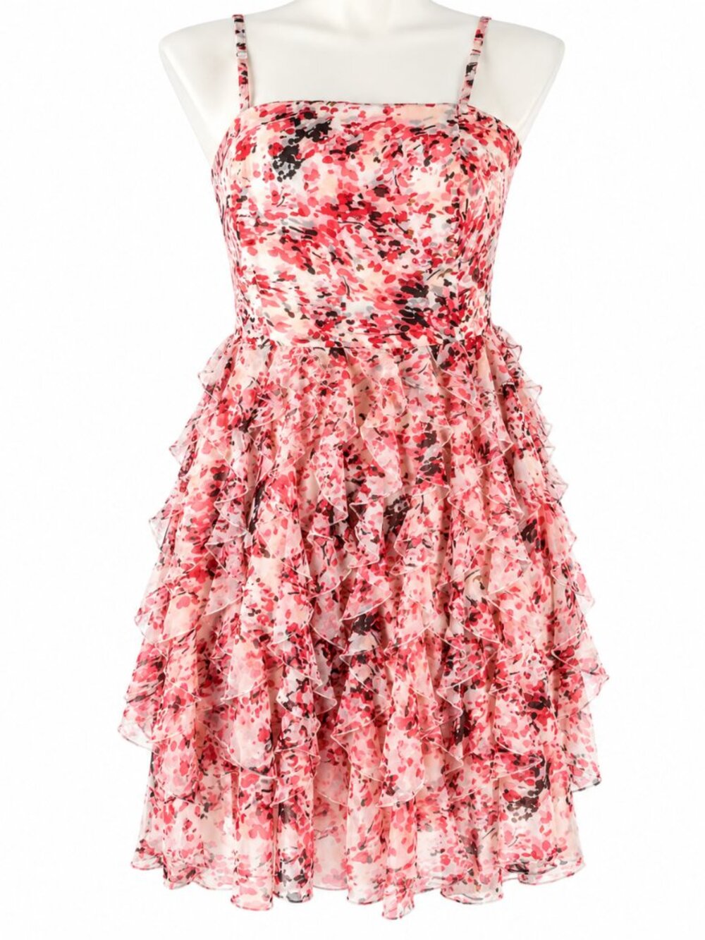 White House Black Market Pink Multi-Color Floral Ruffle Mini Dress